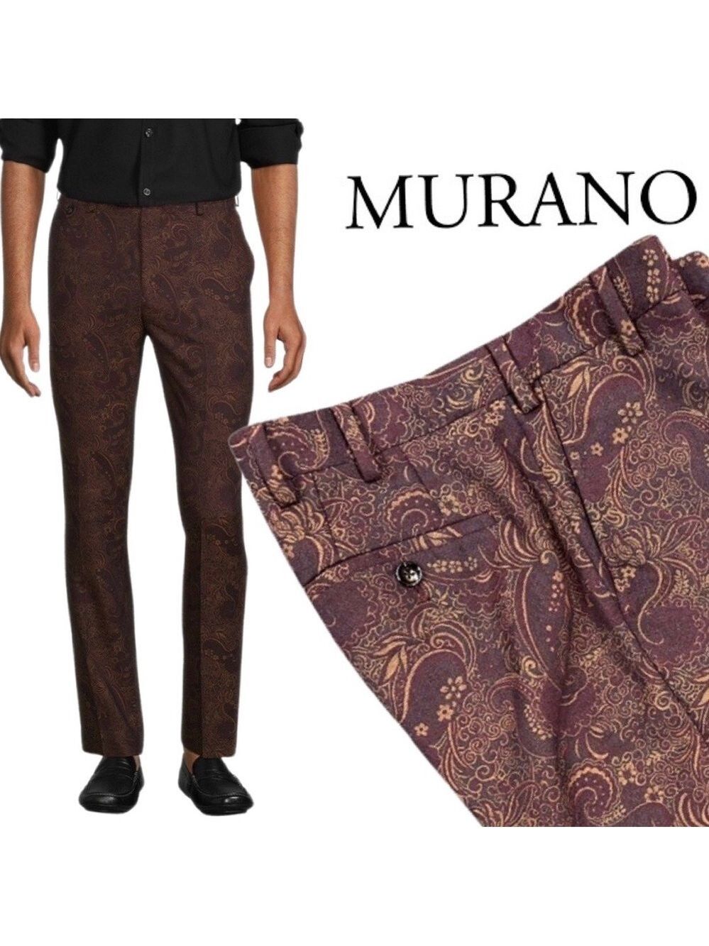 NWT $95 Men’s MURANO Evan Extra Slim-Fit Paisley Jacquard Flat Front Pants